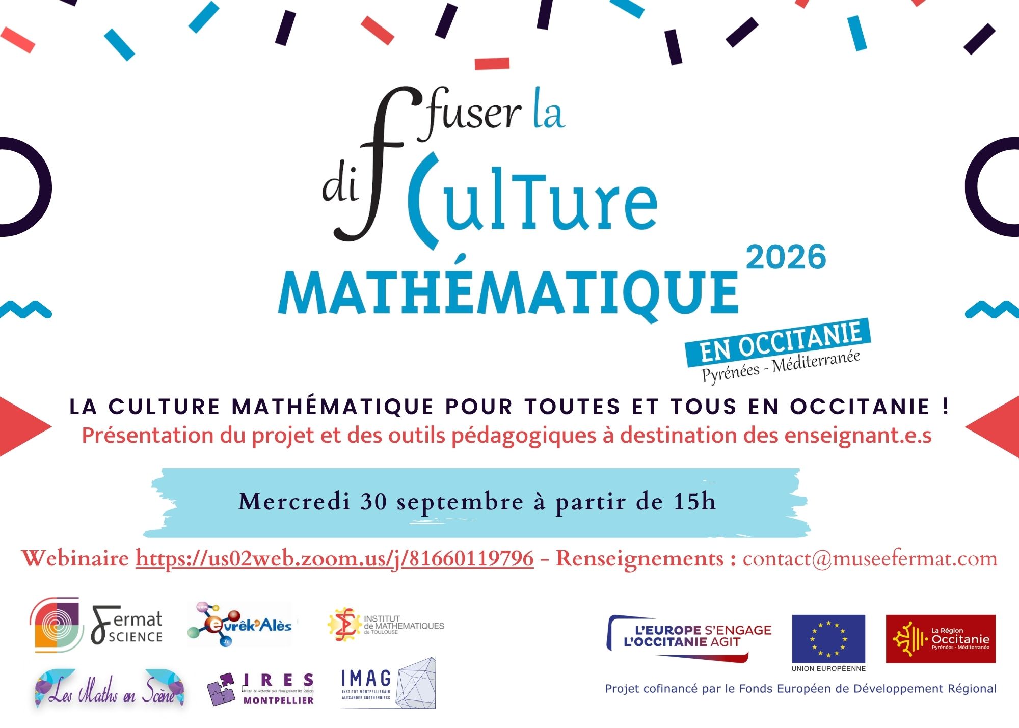 Invitation au webinaire Diffuser la culture mathématique – 30 septembre 2026